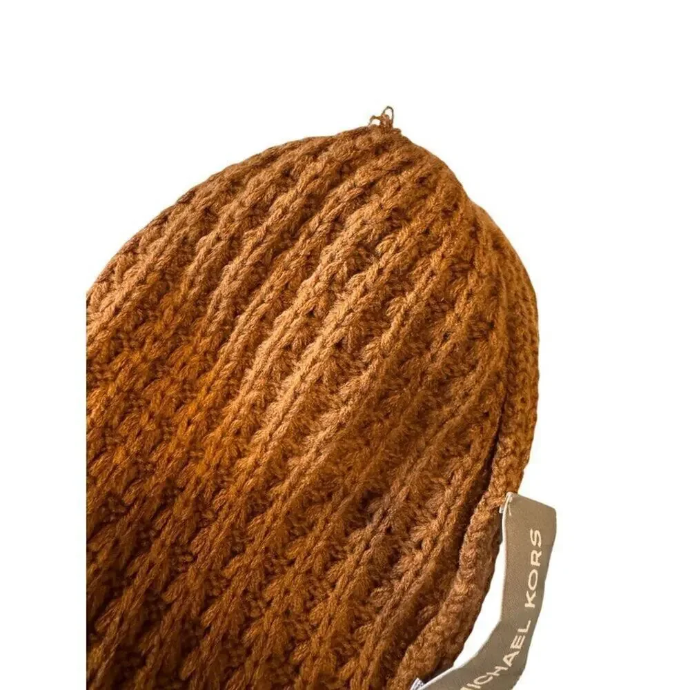 Brown Michael Kors Knit Beanie Hat Ribbed Design Women's One Size